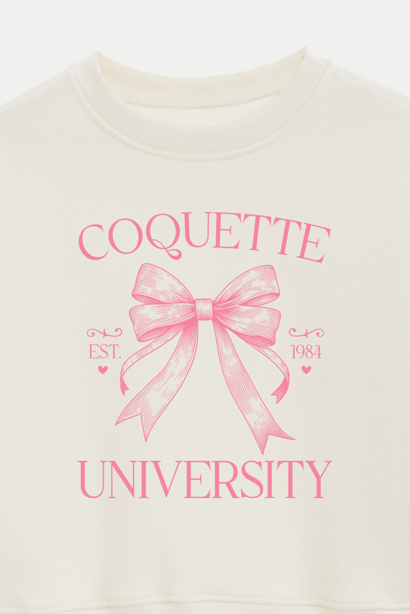 BUZO CROP ESTAMPADO COQUETTE CQT UNIVERSITY