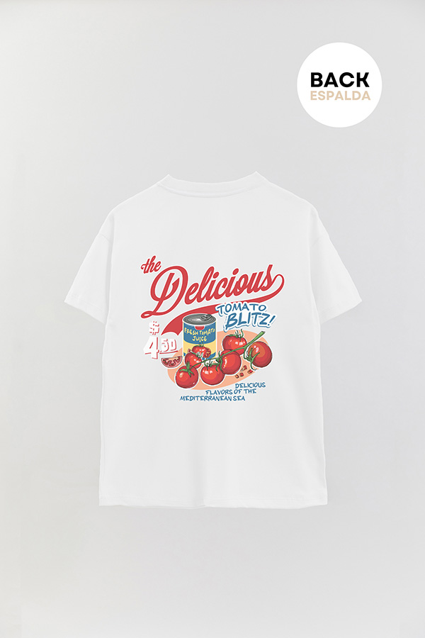 REMERA OVER FB ESTAMPADA THE DELICIOUS TOMATO