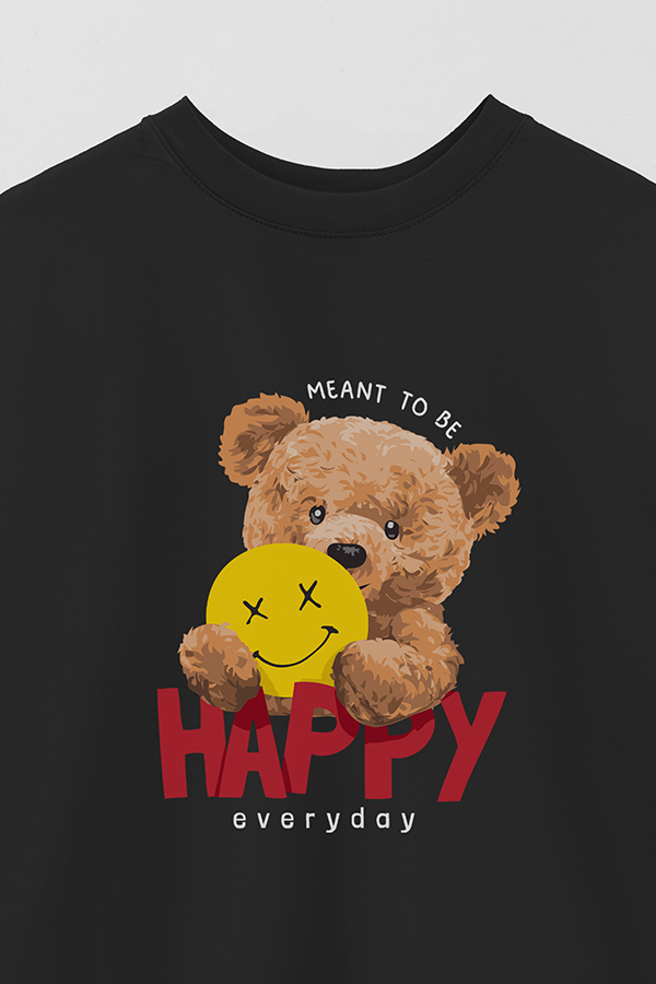 REMERA OVER ESTAMPADA UNISEX TEDDY MEANT TO BE HAPPY