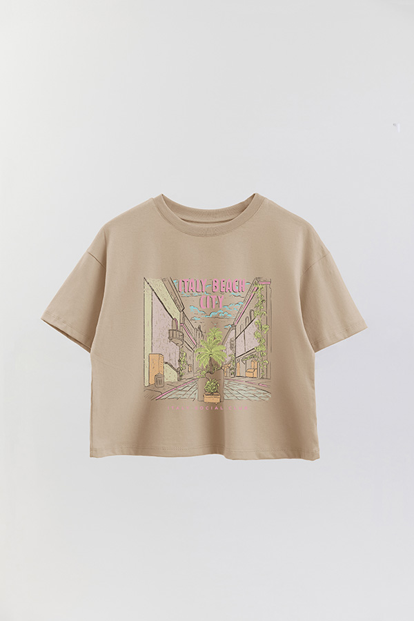 REMERA CROP ESTAMPADA ITALY BEACH