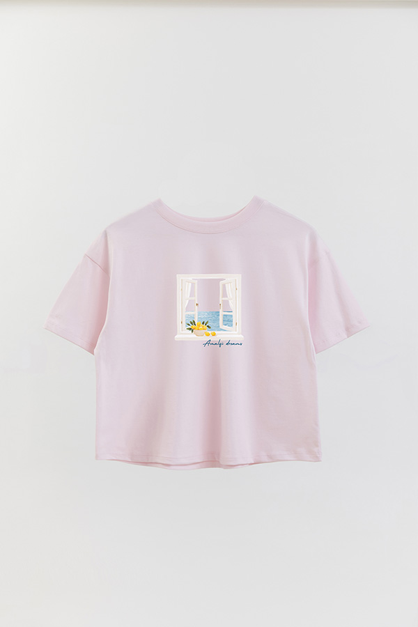 REMERA CROP ESTAMPADA COASTAL AMALFI DREAMS