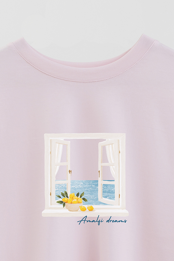 REMERA CROP ESTAMPADA COASTAL AMALFI DREAMS