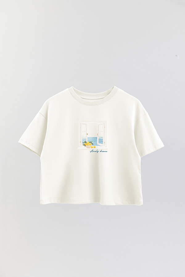 REMERA CROP ESTAMPADA COASTAL AMALFI DREAMS