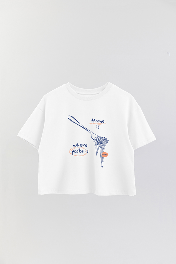 REMERA CROP ESTAMPADA ITALY HOME IS WHERE PASTA