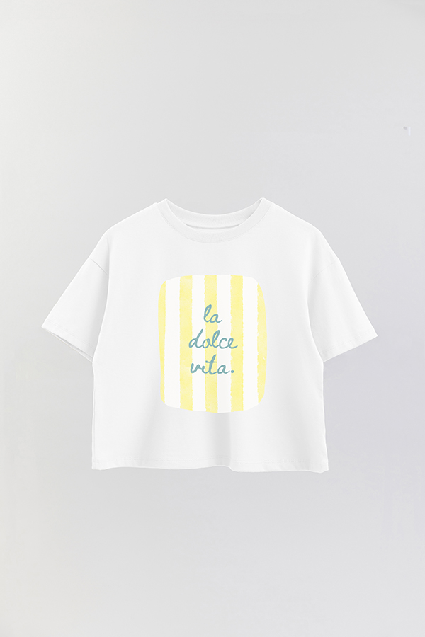 REMERA CROP ESTAMPADA ITALY LA DOLCE VITA