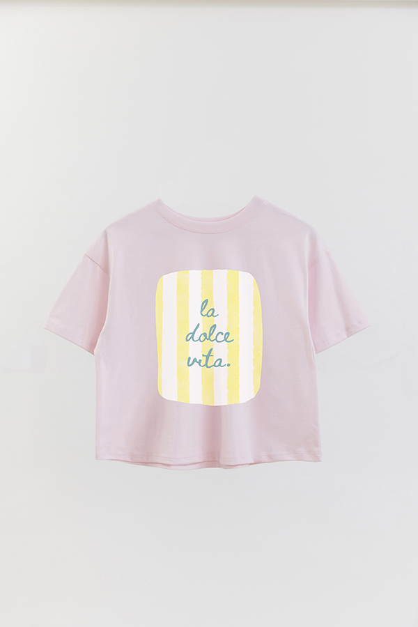 REMERA CROP ESTAMPADA ITALY LA DOLCE VITA