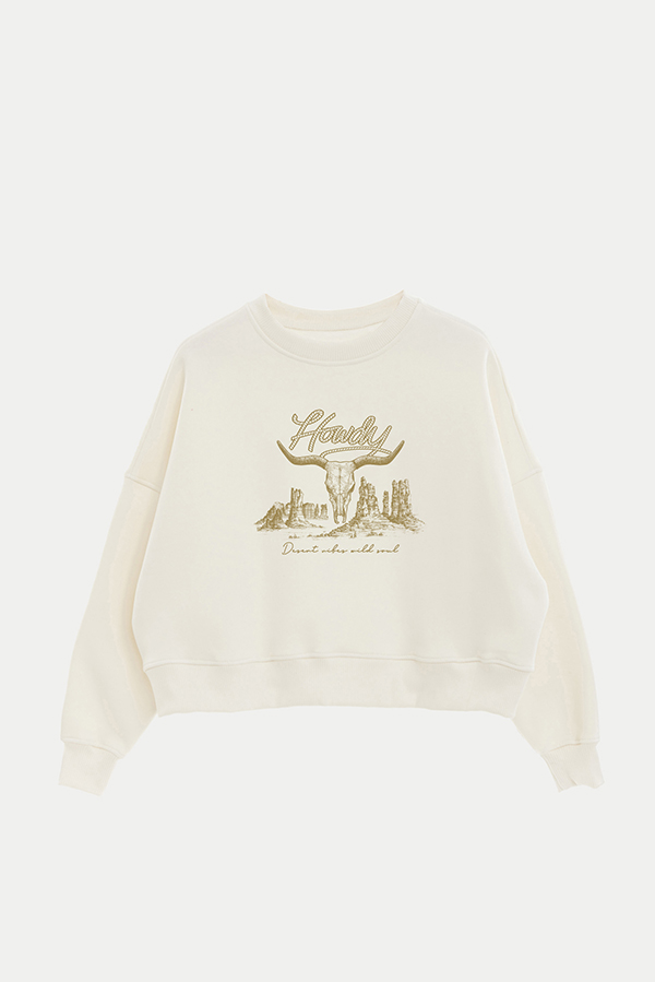 BUZO CROP ESTAMPADO TEXAN HOWDY DESERT VIBES