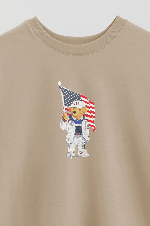 REMERA OVER ESTAMPADA UNISEX BEAR USA FLAG