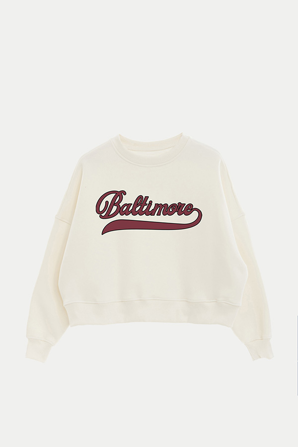BUZO CROP ESTAMPADO VARSITY BALTIMORE