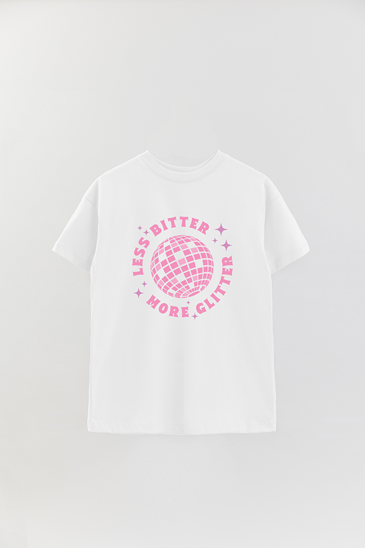 REMERA OVER ESTAMPADA LV3 LESS BITTER MORE GLITTER