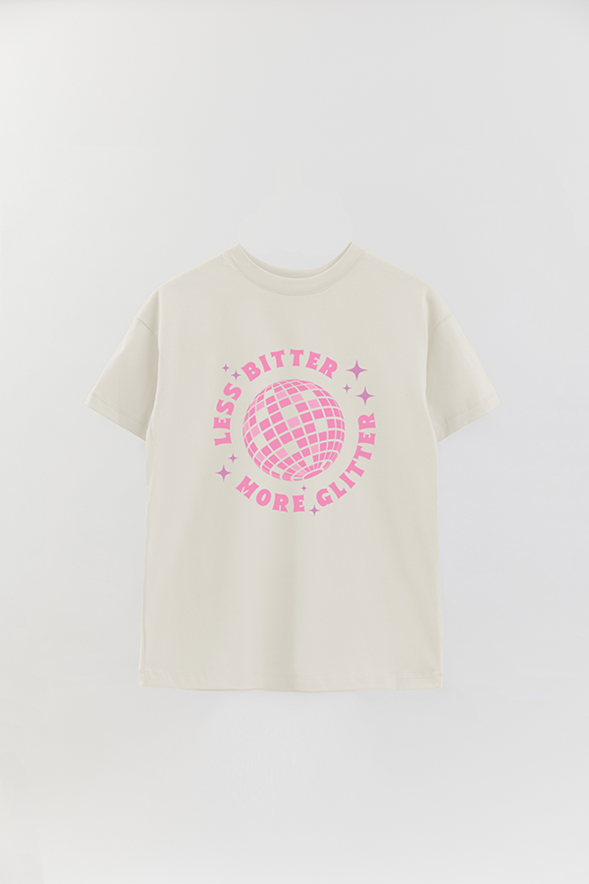 REMERA OVER ESTAMPADA LV3 LESS BITTER MORE GLITTER