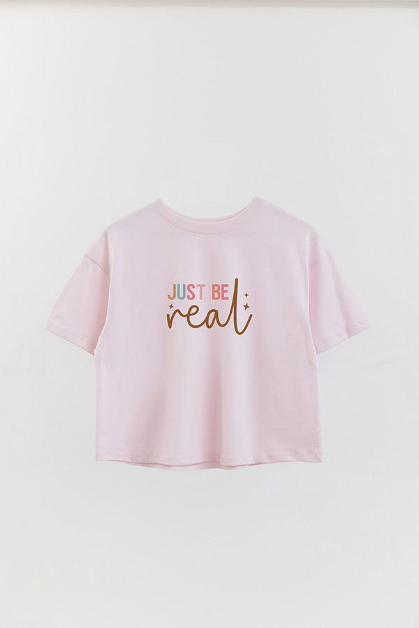 REMERA CROP ESTAMPADA CLR JUST BE REAL