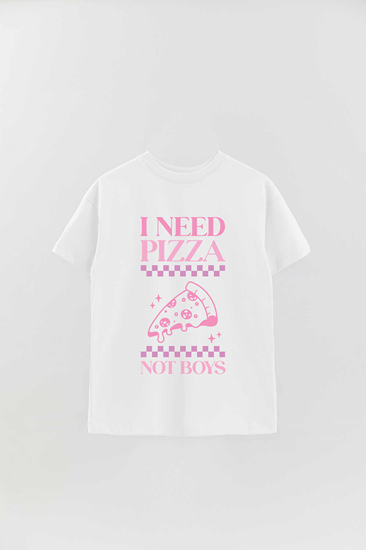 REMERA OVER ESTAMPADA LV4 I NEED PIZZA NOT BOYS