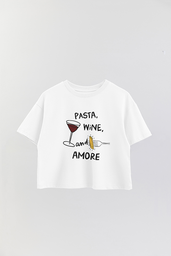 REMERA CROP ESTAMPADA ITALY PASTA WINE AMOR