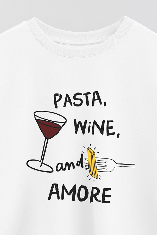 REMERA CROP ESTAMPADA ITALY PASTA WINE AMOR