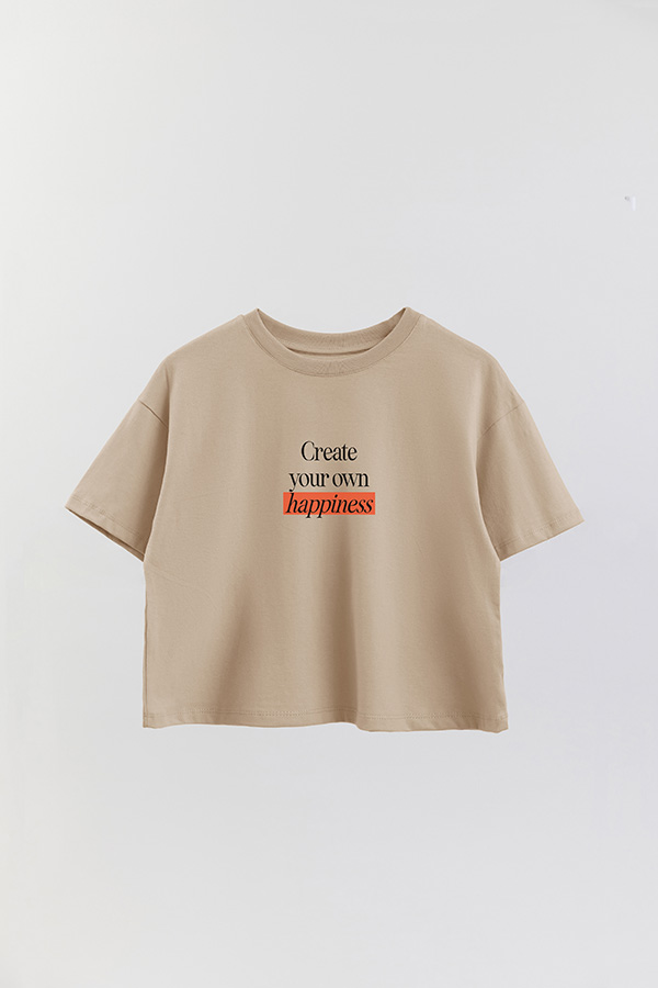 REMERA CROP ESTAMPADA CREATE YOUR OWN HAPPINESS