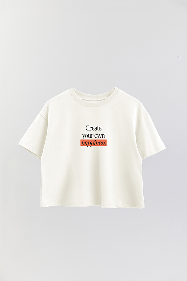 REMERA CROP ESTAMPADA CREATE YOUR OWN HAPPINESS