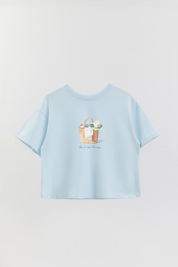 REMERA CROP ESTAMPADA COASTAL BEACH TOWEL