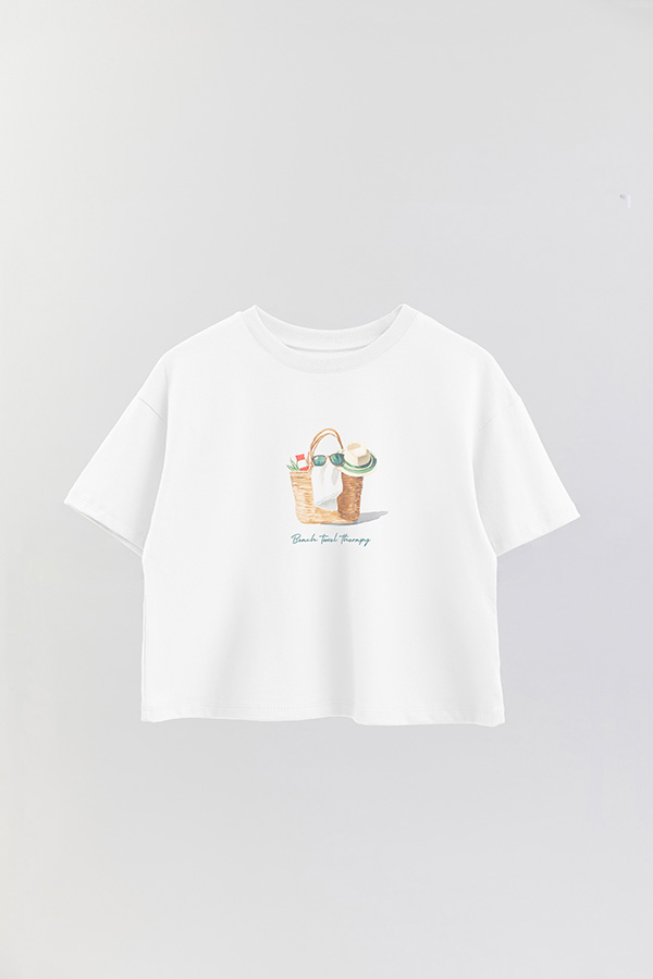 REMERA CROP ESTAMPADA COASTAL BEACH TOWEL