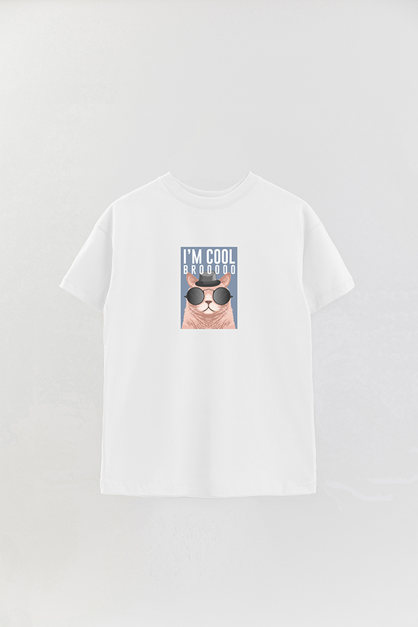 REMERA OVER ESTAMPADA CAT I'M COOL BRO