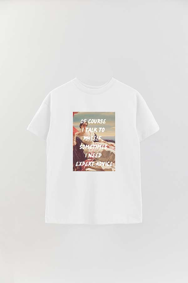 REMERA OVER ESTAMPADA ART COLLECTION 68 OF COURSE I TALK TO MYSELF