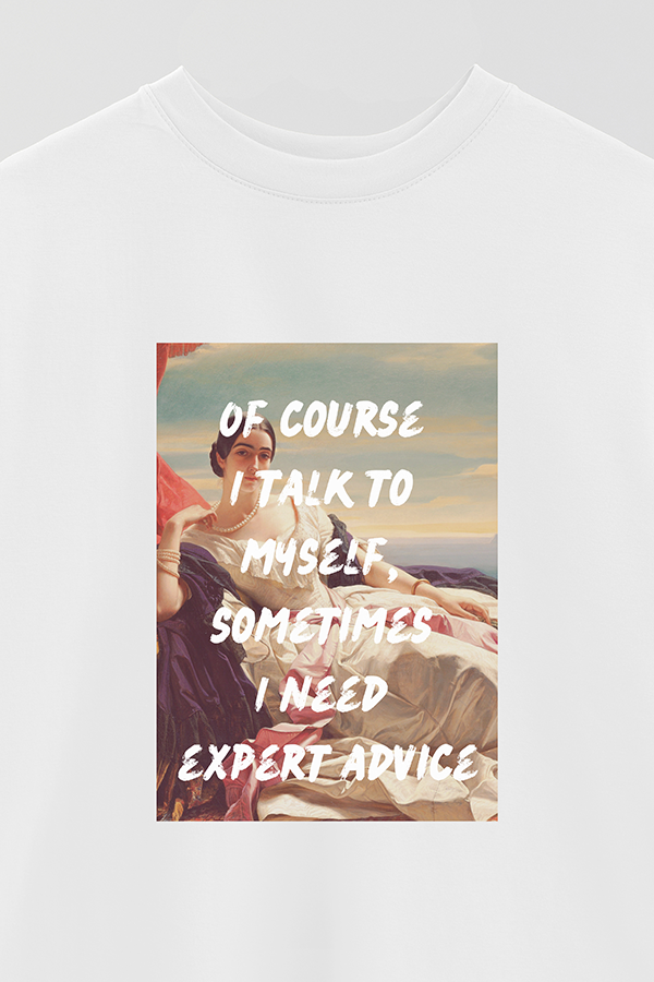 REMERA OVER ESTAMPADA ART COLLECTION 68 OF COURSE I TALK TO MYSELF