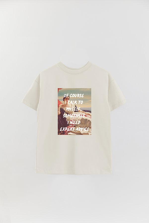 REMERA OVER ESTAMPADA ART COLLECTION 68 OF COURSE I TALK TO MYSELF