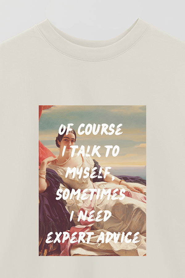 REMERA OVER ESTAMPADA ART COLLECTION 68 OF COURSE I TALK TO MYSELF