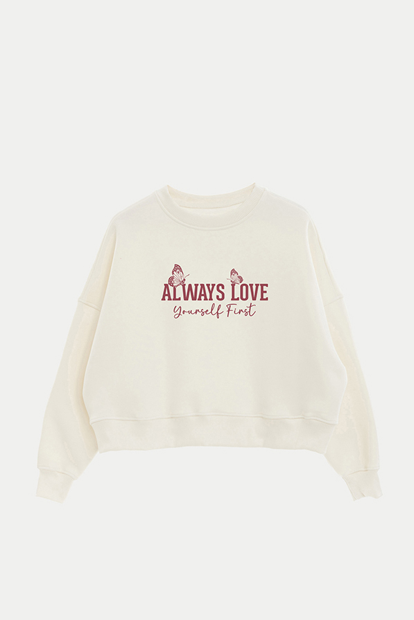 BUZO CROP FRISA ESTAMPADO MINIMAL LOVE ALWAYS LOVE