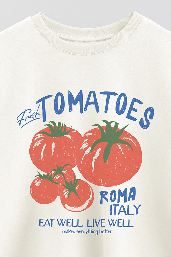 REMERA CROP ESTAMPADA TOMATOES EAT WELL