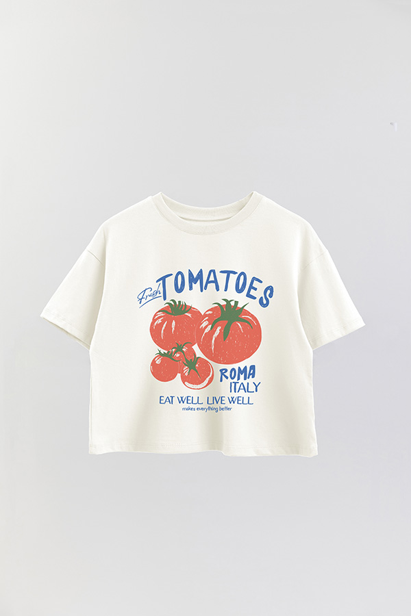 REMERA CROP ESTAMPADA TOMATOES EAT WELL