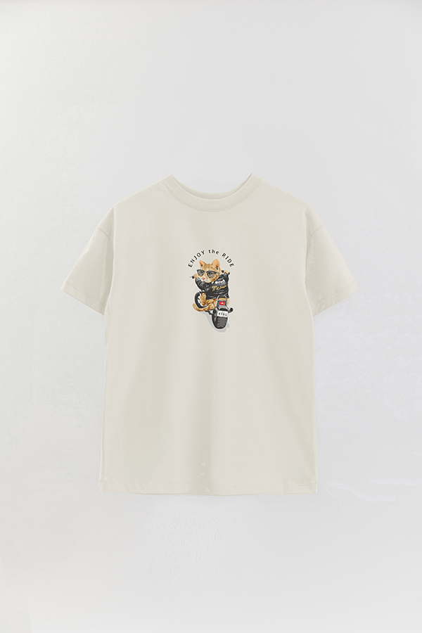 REMERA OVER ESTAMPADA CAT ENJOY THE RIDE