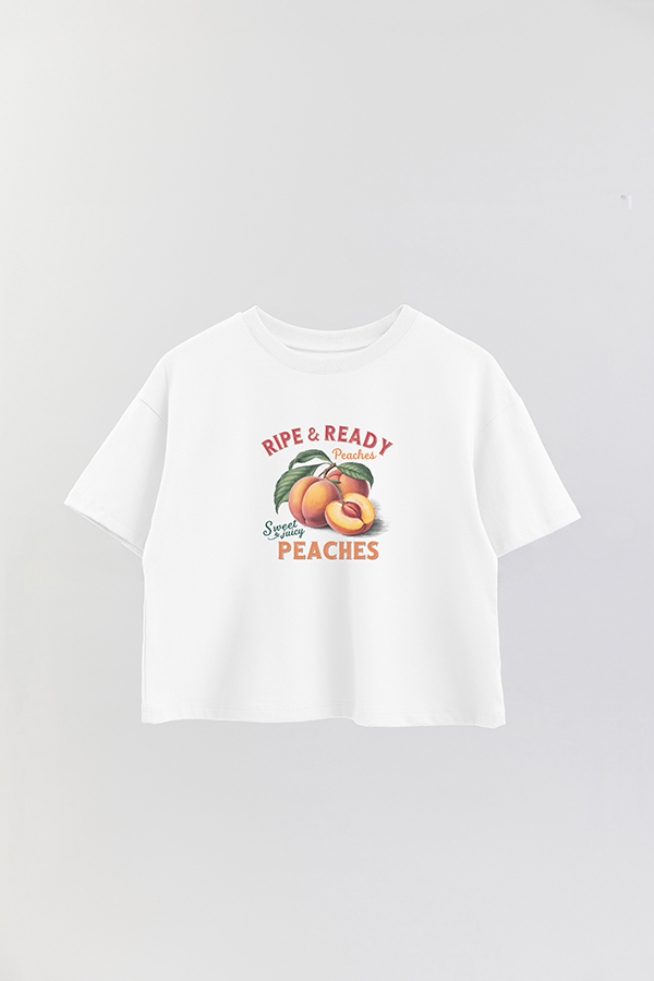 REMERA CROP ESTAMPADA HARVEST RIPE READY PEACHES