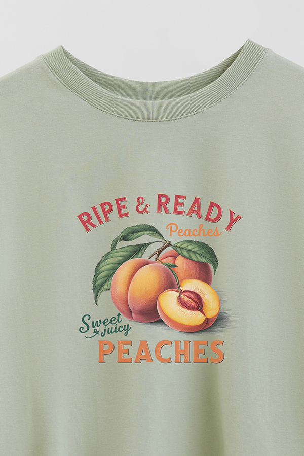 REMERA CROP ESTAMPADA HARVEST RIPE READY PEACHES