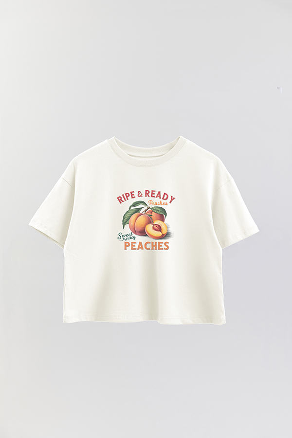REMERA CROP ESTAMPADA HARVEST RIPE READY PEACHES