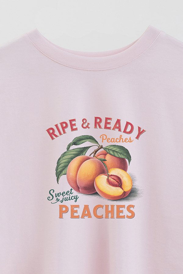 REMERA CROP ESTAMPADA HARVEST RIPE READY PEACHES