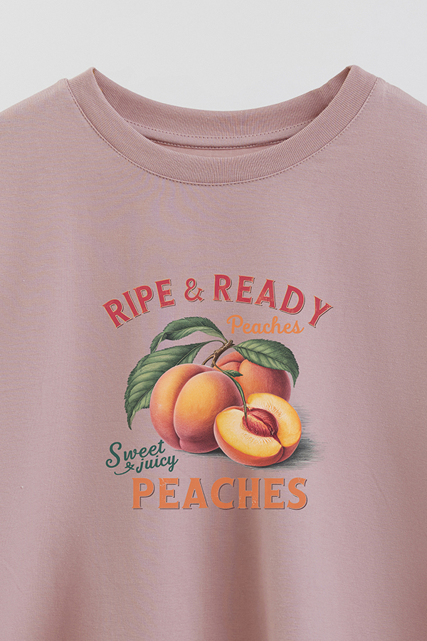REMERA CROP ESTAMPADA HARVEST RIPE READY PEACHES