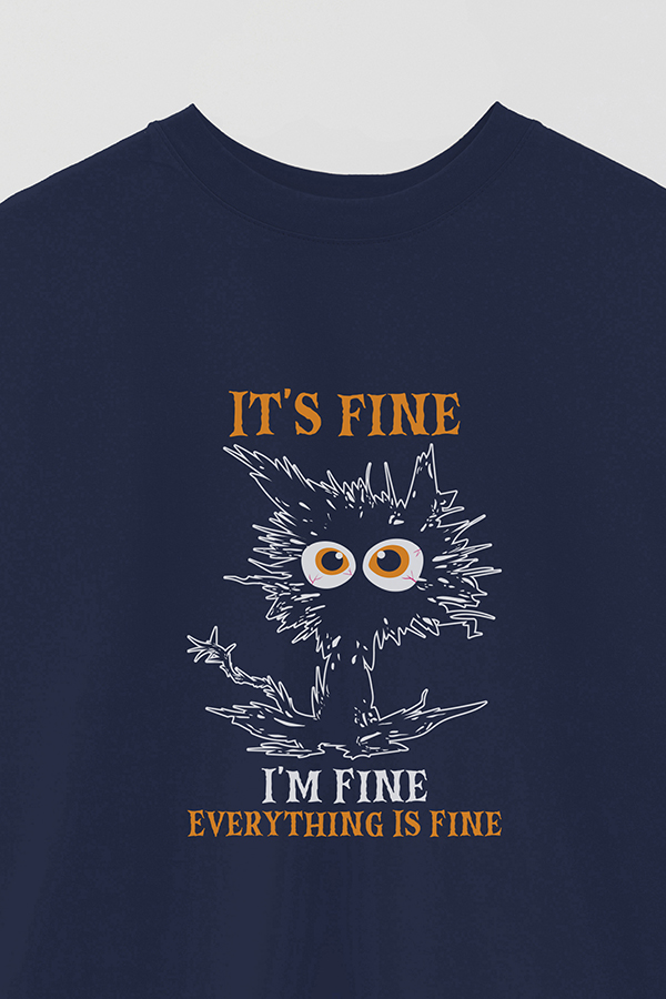 REMERA OVER ESTAMPADA CAT EVERYTHING IS FINE