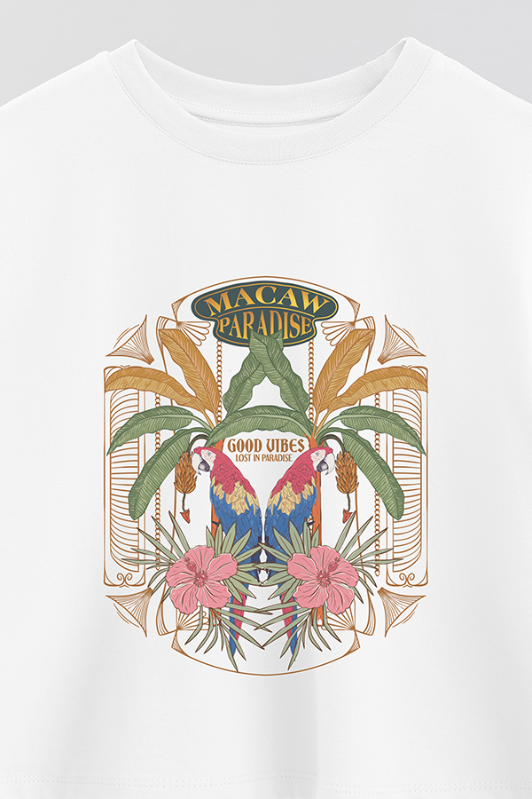 REMERA CROP ESTAMPADA PARADISE MACAW
