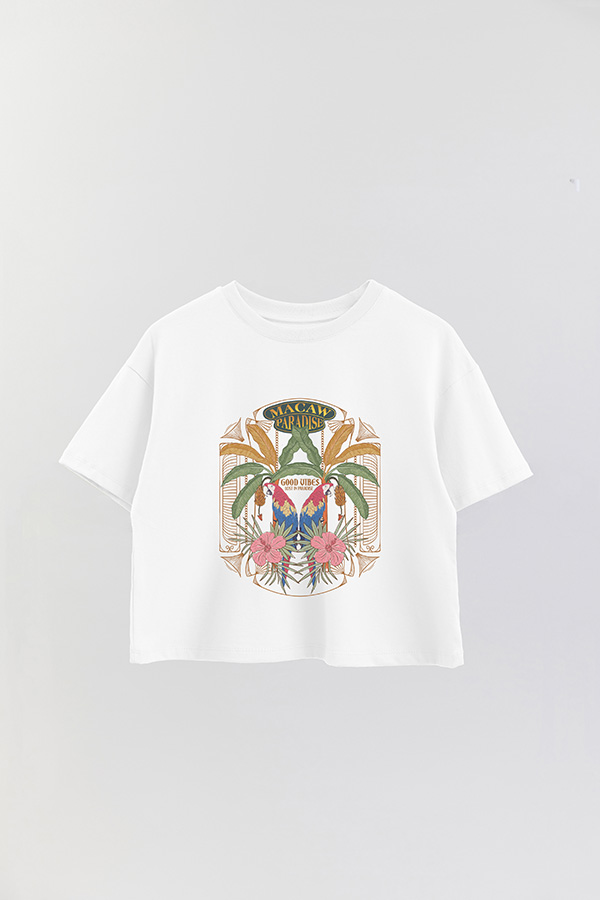 REMERA CROP ESTAMPADA PARADISE MACAW