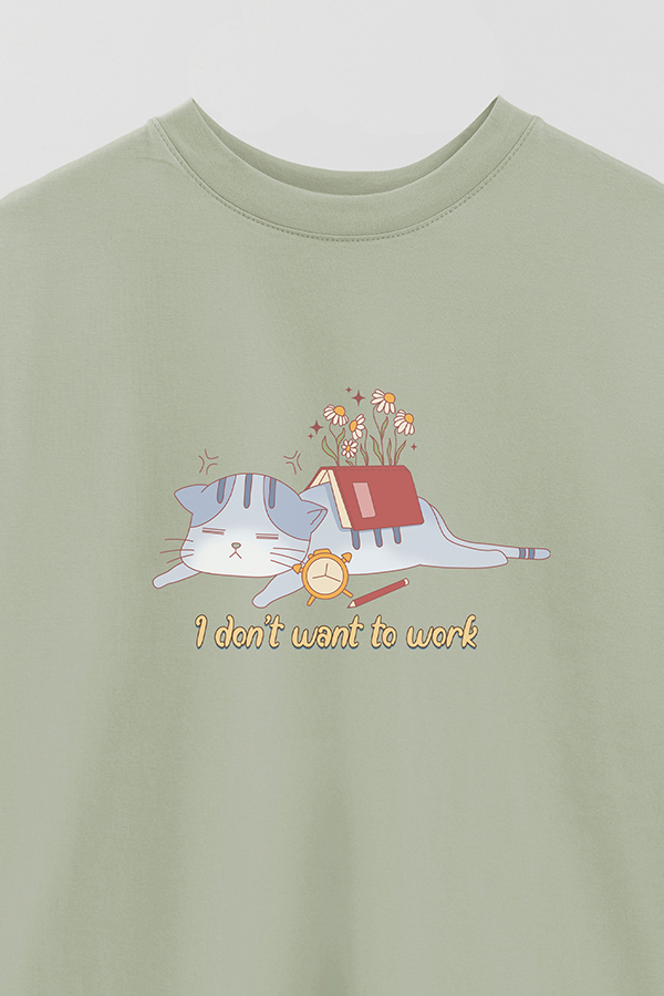 REMERA OVER ESTAMPADA CAT I DON'T WANT TO WORK