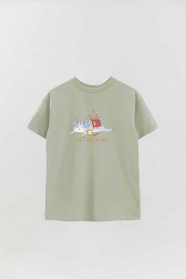REMERA OVER ESTAMPADA CAT I DON'T WANT TO WORK