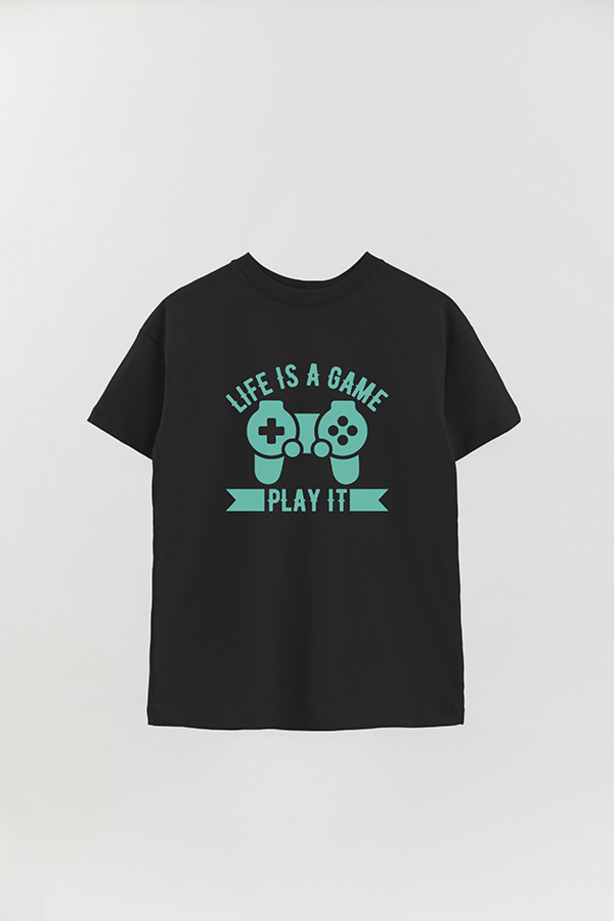 REMERA OVER ESTAMPADA GM LIFE IS A GAME PLAY IT