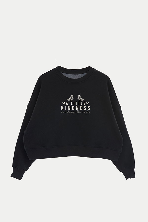 BUZO CROP FRISA ESTAMPADO MINIMAL LOVE CHANGE THE WORLD