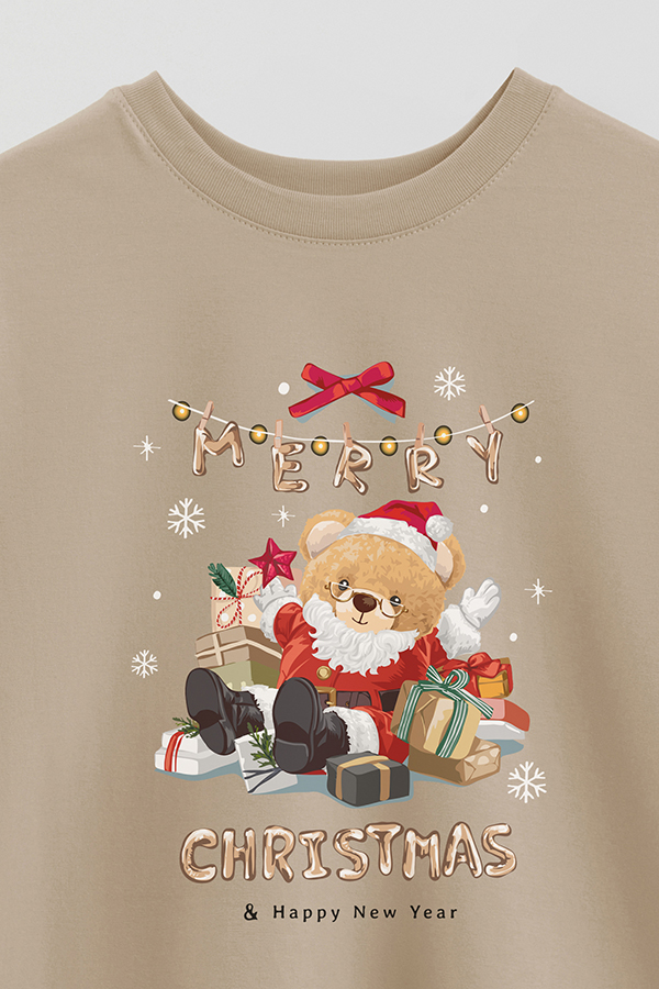 REMERA OVER ESTAMPADA UNISEX TEDDY SANTA CLAUS