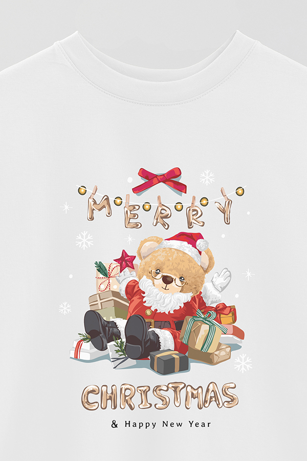 REMERA OVER ESTAMPADA UNISEX TEDDY SANTA CLAUS