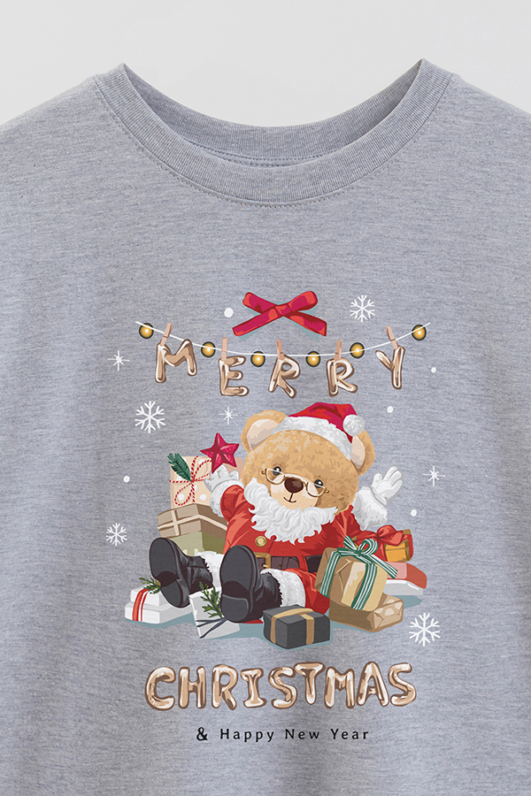 REMERA OVER ESTAMPADA UNISEX TEDDY SANTA CLAUS