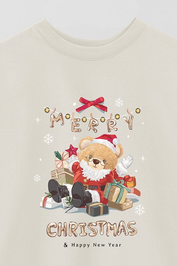 REMERA OVER ESTAMPADA UNISEX TEDDY SANTA CLAUS