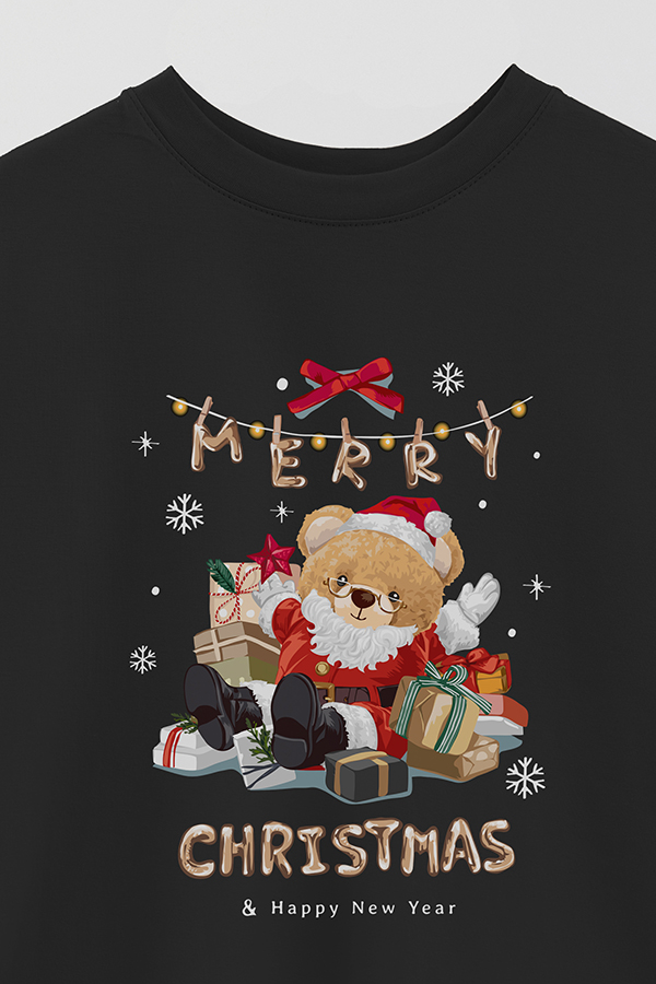 REMERA OVER ESTAMPADA UNISEX TEDDY SANTA CLAUS