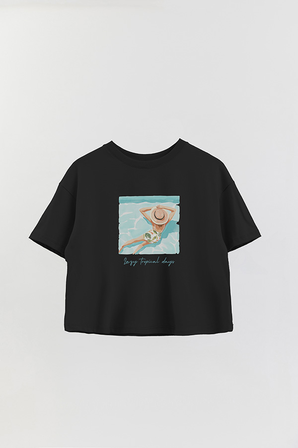 REMERA CROP ESTAMPADA COASTAL LAZY TROPICAL DAYS
